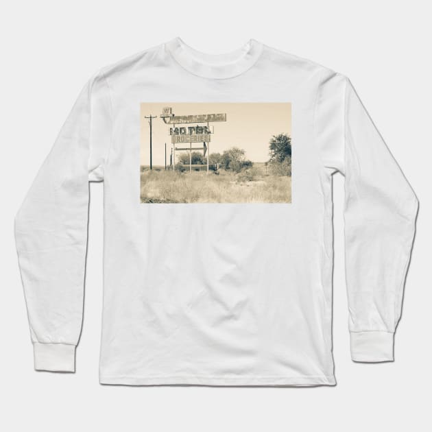 Weathered memoir Whiting Bros Motel sign along Route 66 Long Sleeve T-Shirt by brians101